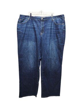 Seven7 Womens Plus Size 24W Loose Straight Jeans Five-Pocket Classic Blue Denim
